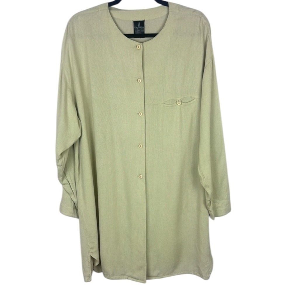 Kaliyana Tan Relaxed Fit Tunic with Round Neckline Back Button Detail Size L